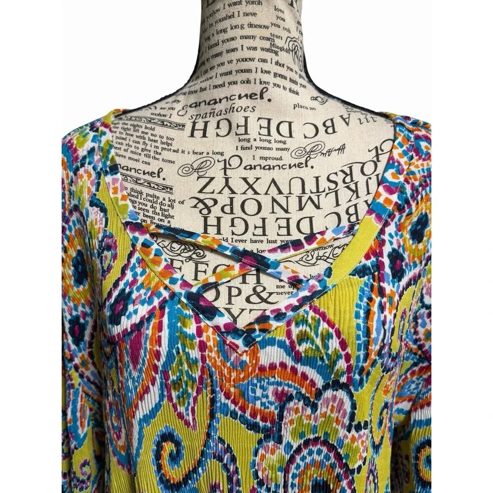 Ninety  Fit & Flower Women Popover Top Tunic Blouse Shirt Plus 2X Whimsical Boho